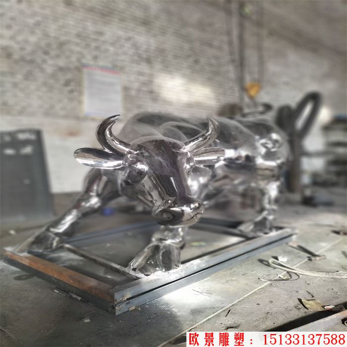 不銹鋼鏡面牛雕塑 動物牛 (3)